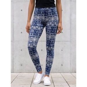 💜Blue & White Elephant Print Legging Pants Large/XLarge